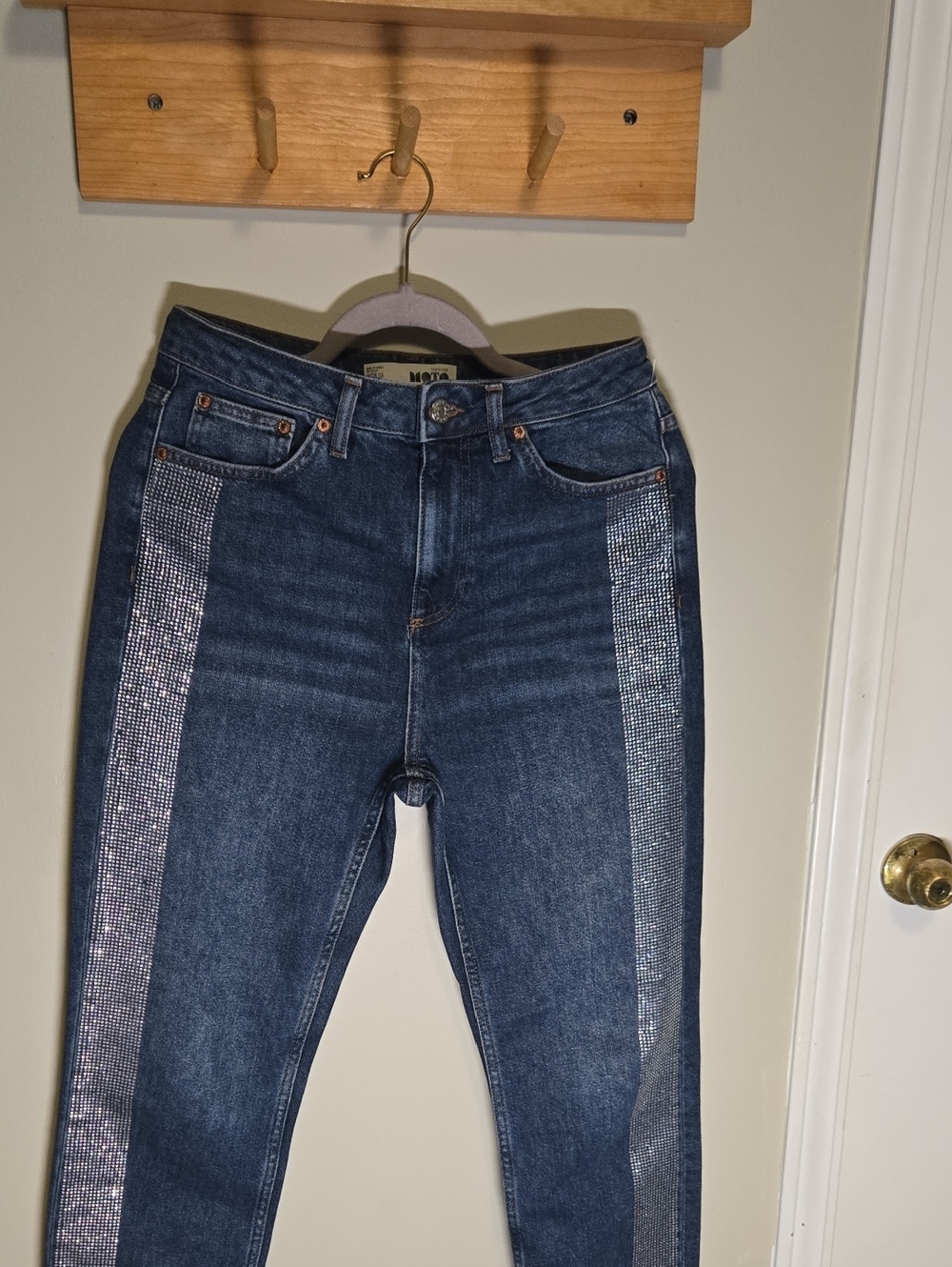 Topshop MOTO Rhinestone Side Panel Jeans W28 L30 Y2K Glam Denim